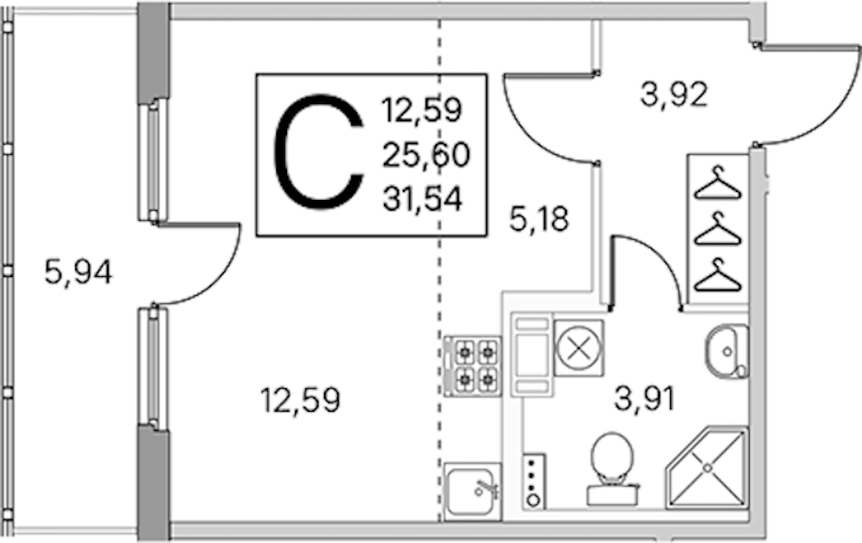 Квартира студия 28.57 м², 4/4 эт., ЖК «Любоград в Стрельне»